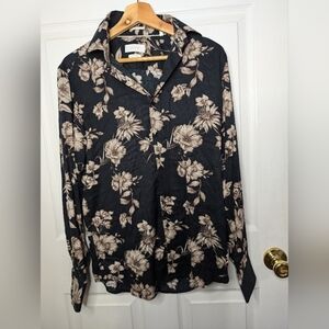 Porter & Ash Mens Shirt Black 4 Way Stretch Black Floral Button Up Shirt Small